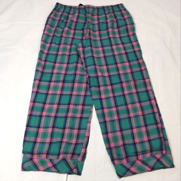 Victoria's Secret Green Pink Plaid Long Sleeve Wide Leg Pajama Pants Set Large - Picture 11 of 16
